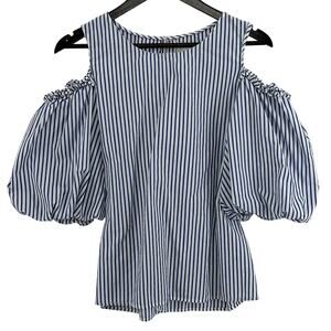 Anthropologie Velvet By Graham & Spencer Top Medium Blue Stripes Nautical Beachy